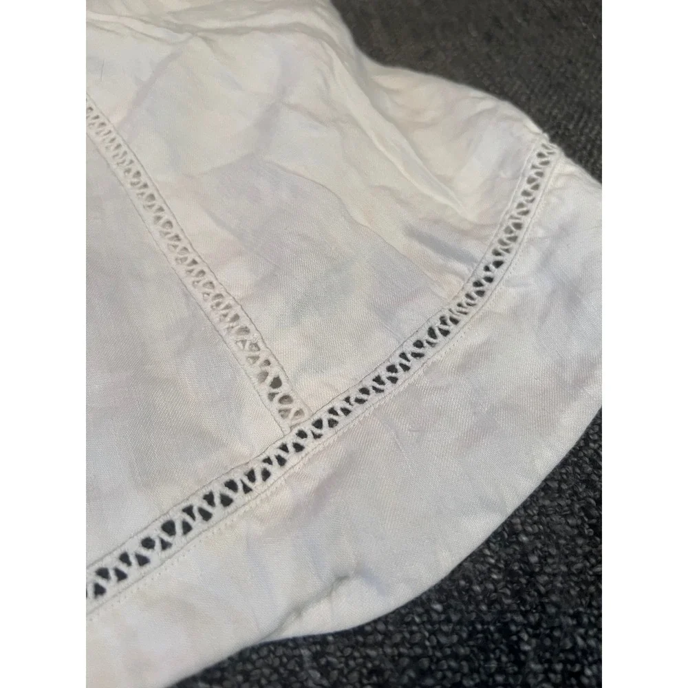 Ann Taylor Petite White Linen Blend Ladder Stitch A-Line Skirt Size 0P